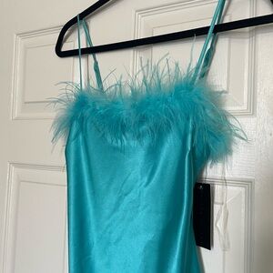 Thirty Thirty Satin Feather Trim Dress
